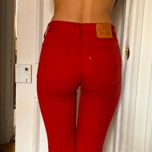 High rise cropped vintage red jeans